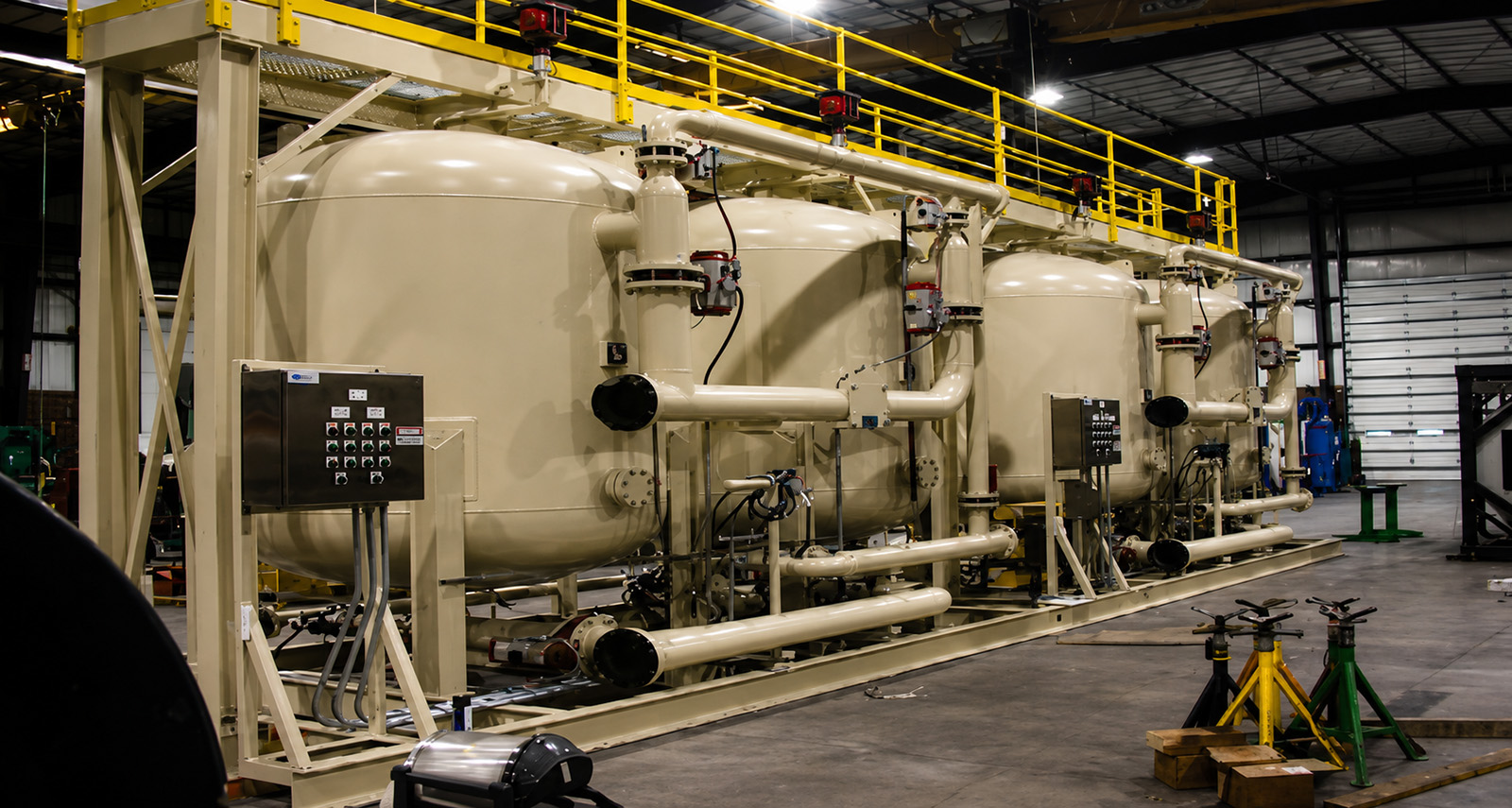 MWI fabrication shop with industrial vessels and process equipment