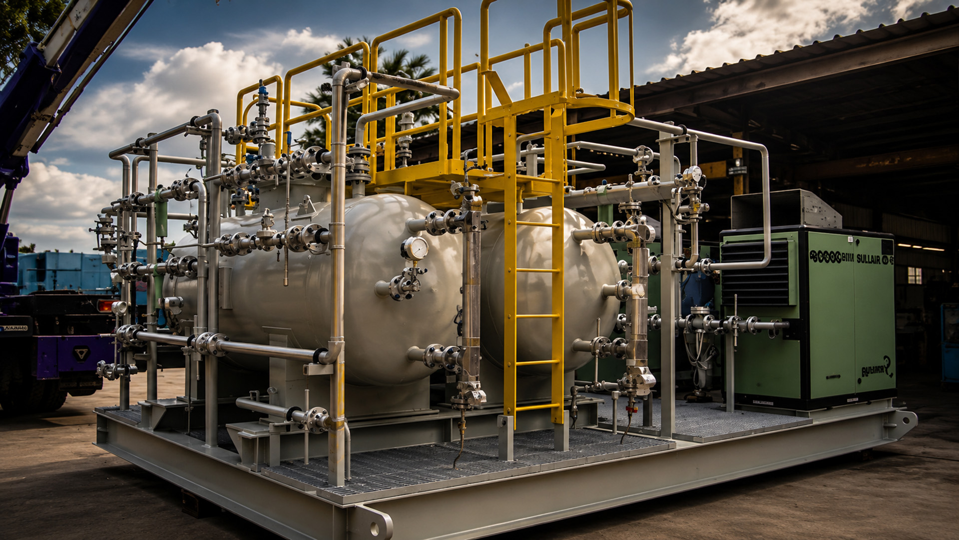 Process equipment fabrication package with yellow safety platform